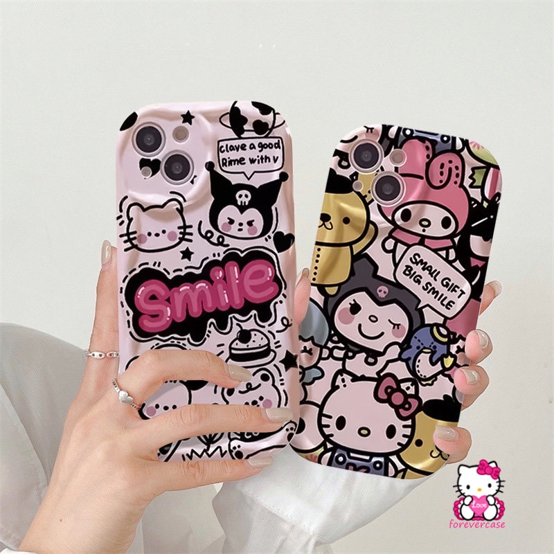 Casing Komik Kulomi Lucu Hello Kitty Doodle Inggris Untuk Redmi 9C NFC 9a2 A1 10C 9T 10A 9A Redmi Note 11 10 Pro Max 11s 8 10s 12 9 POCO M3 3D Wavy Curved Edge Cartoon Soft Case