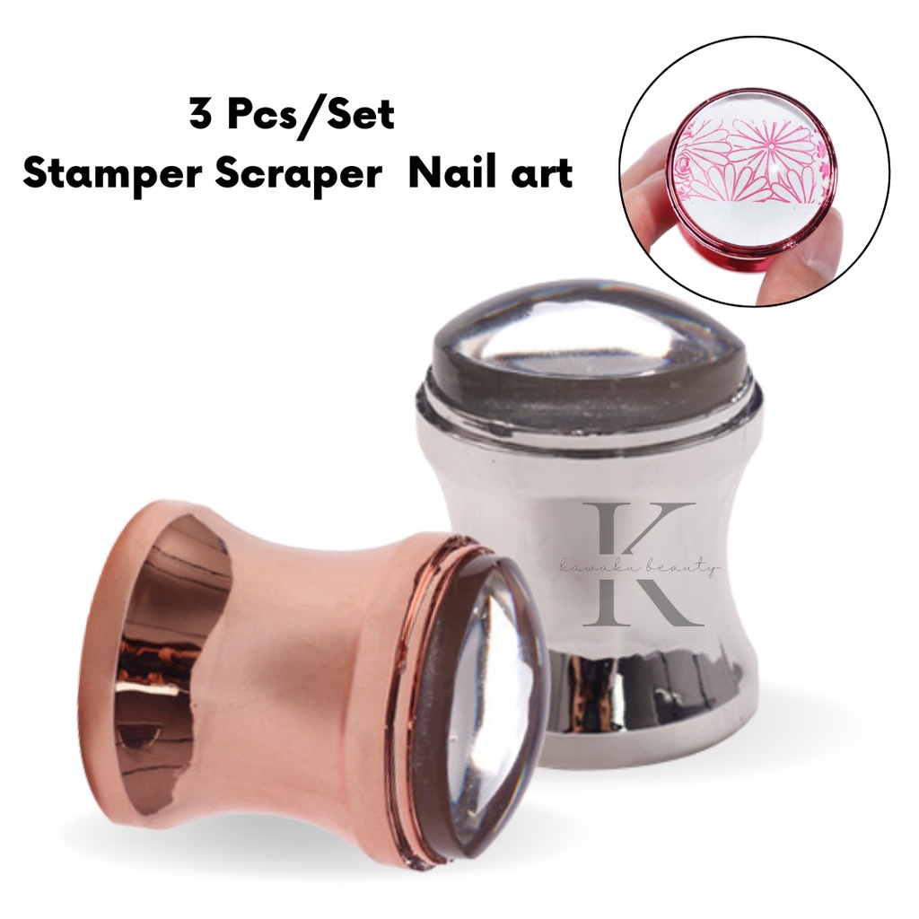 3pcs / Set Plat Stamper Scraper Stempel Transfer/ Stamper Kutek Gel UV LED Untuk Nail art