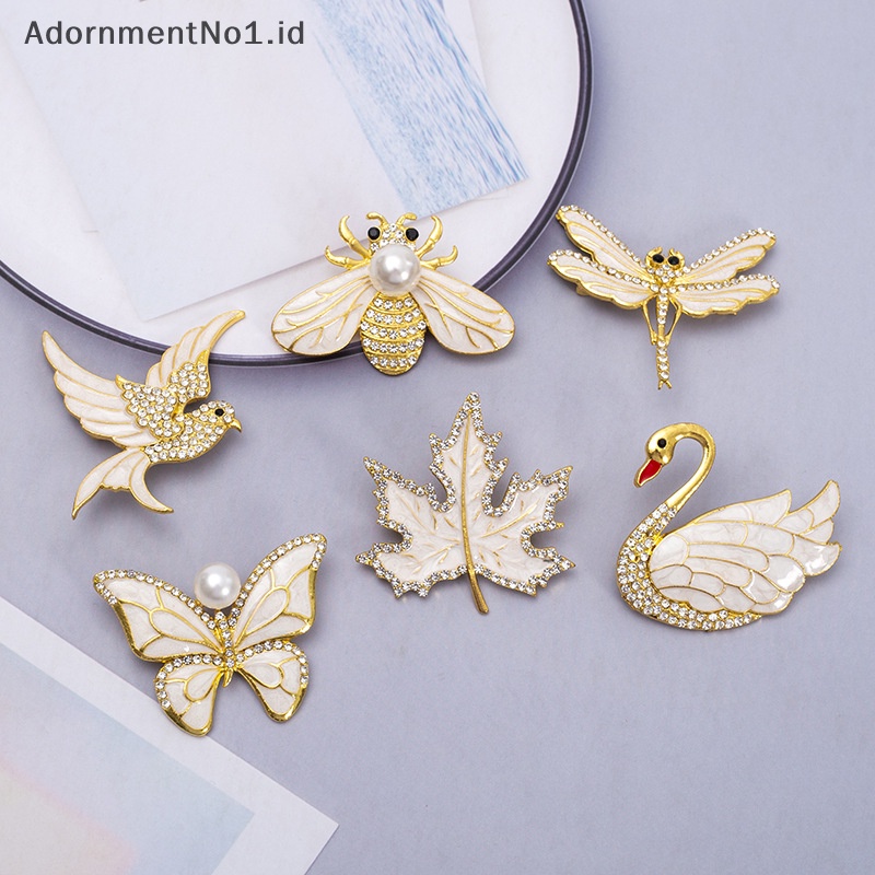 [AdornmentNo1] Animal Series Swan Brooch mutiara kupu bros wanita serbaguna aksesoris pakaian Maple Bee capung korsase ornamen