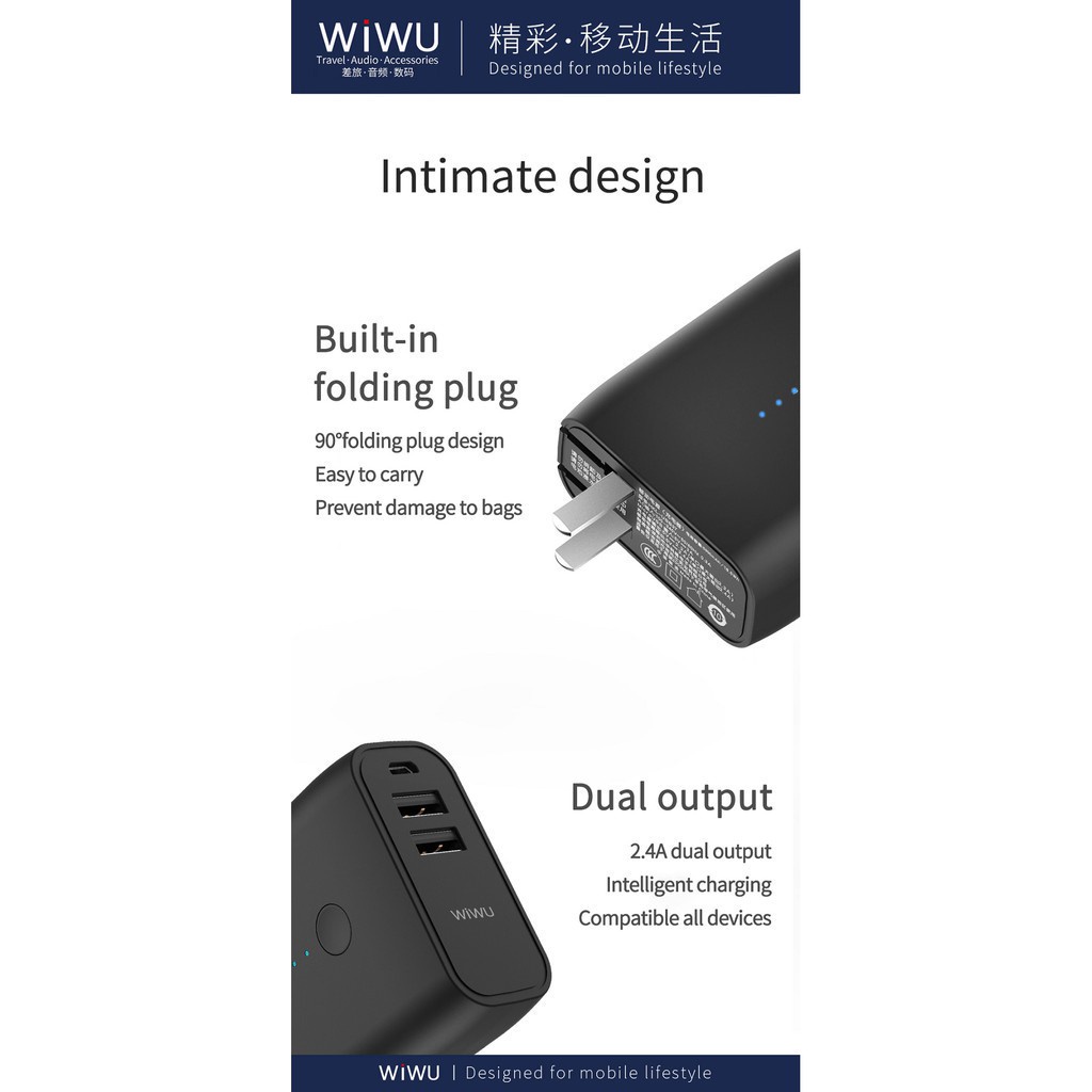 232 WIWU POWER CUBE HKL-USB37 - 2-in-1 Power Bank 5000mAh and Wall Charger
