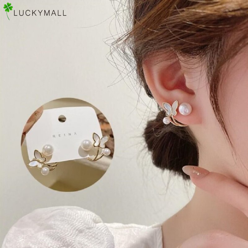 Fashion anting tusuk kupu mutiara emas untuk wanita aksesori perhiasan Hypoallergenic