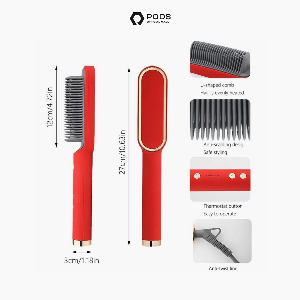 ThePods Catokan Sisir Pelurus Rambut Hair Straightener Curler 2 in 1 catok sisir listrik hair stylish by Pods Indonesia