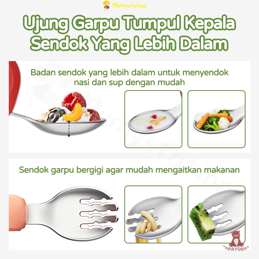 Mumystation Sendok Makan Anak Sendok Mpasi Bayi Stainless Steel Training Spoon Silikon Baby Sendok Belajar Makan Bayi
