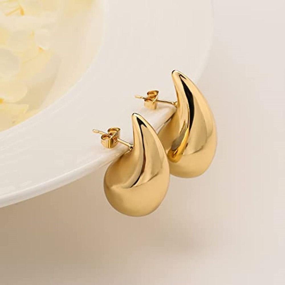 LILY Anting Tetes Air, Anting Tetes Ringan, Niche Chunky Gold Hypoallergenic Stud Earrings Untuk Wanita