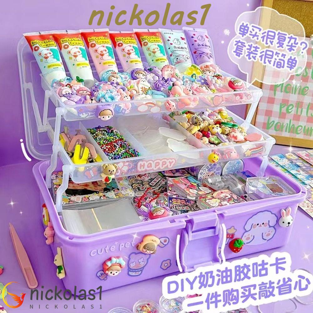 NICKOLAS1 Cream Guka Set Bahan Kolase Diy Handbook Mainan Anak Perempuan Gantungan Kunci Manual Bahan Stiker Rekening Tangan Alat Lengkap Kotak Penyimpanan Diy Manual Akun Goo Card Set