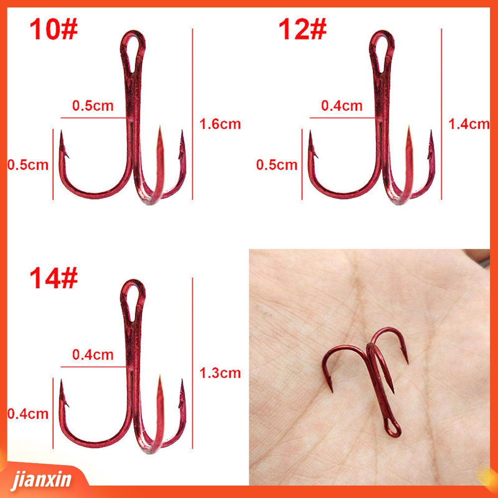 (In Stock) 100Pcs 2/4 /6 /8 /10 /12 /14#Baja Karbon Tinggi Diasah Treble Memancing Hooks Tackle