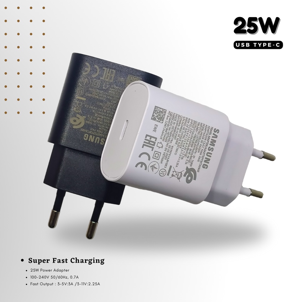 Adaptor Charger Usb C / Batok Charger Samsung 25W Fast Charging / Kepala Charger 25w / Packing