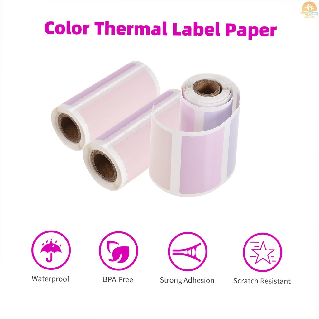 In Stock 3roll Label Thermal Langsung Perekat Diri Kertas Thermal Roll BPA-Free 2x1.2 Inch 100label/Roll Kompatibel Dengan PeriPage Poooli Pocket Thermal Printer