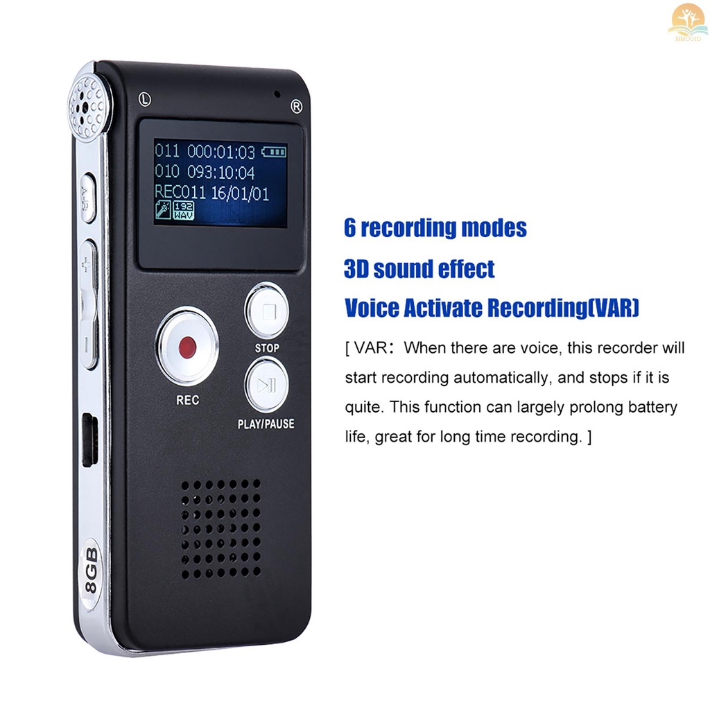 In Stock 8GB Intelligent Digital Audio Voice  Recorder Dictaphone MP3 Music Player Voice Activate VAR A-B Repeating