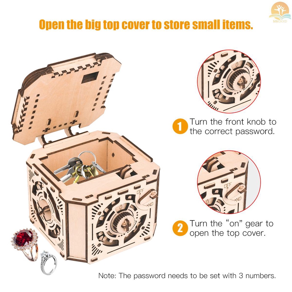 In Stock Rakit Sendiri Puzzle Kayu Password Treasure Box Mekanik 3D Puzzle Kit DIY Kerajinan Mainan Alat Edukasi Ulang Tahun Hadiah Liburan Natal Dekorasi Meja Untuk Dewasa Tee