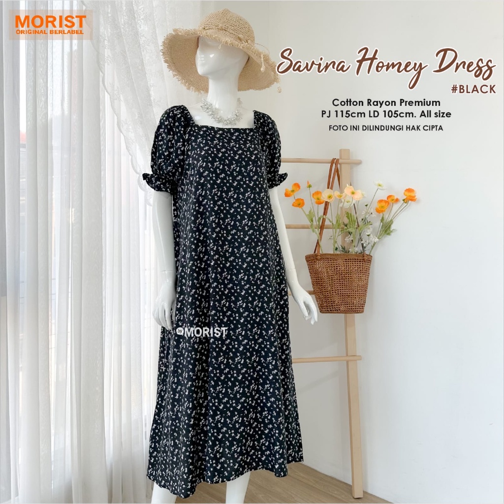Savira Homey Dress (Choco,Black,Mint,Cream) ORI MORIST | Ld105 Cotton Rayon Premium
