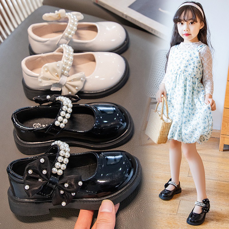 Sepatu Pesta Anak Perempuan Sepatu Flat Anak Glossy Mutiara