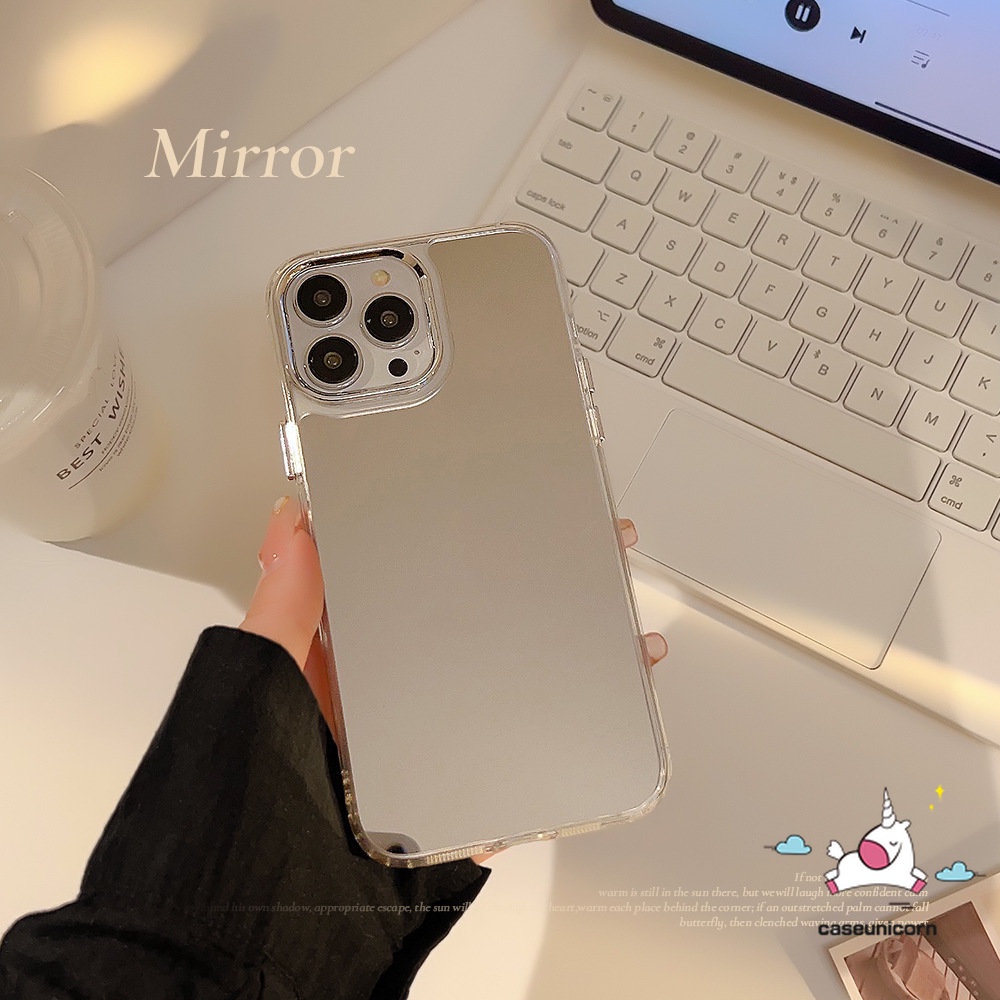 IPHONE Case Cermin Make Up Bahan Akrilik Metal Kompatibel Untuk Iphone11 13 14 12 Pro Max 14 Pro 12 Pro 13 Pro 14 Pro Max 11 13 14 12 Mewah 3D Stereo Silver Love Heart Plating Shockproof Cover