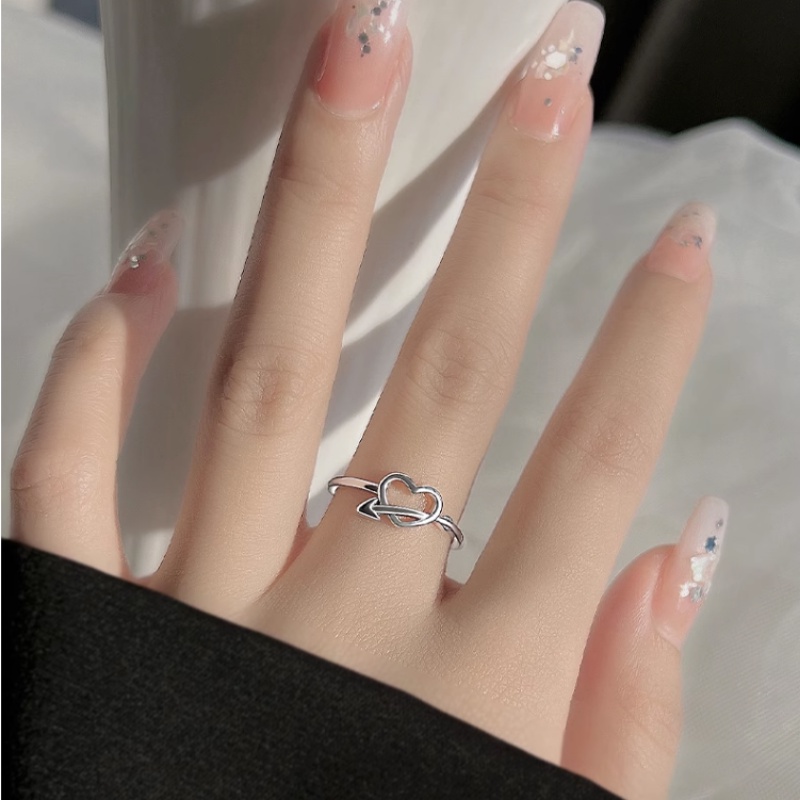 Kami Bunga Trendi Glossy S925 Perak Panah Melalui Jantung Cincin Untuk Wanita Perempuan Elegan Cinta Jari Rings Perhiasan Aksesoris