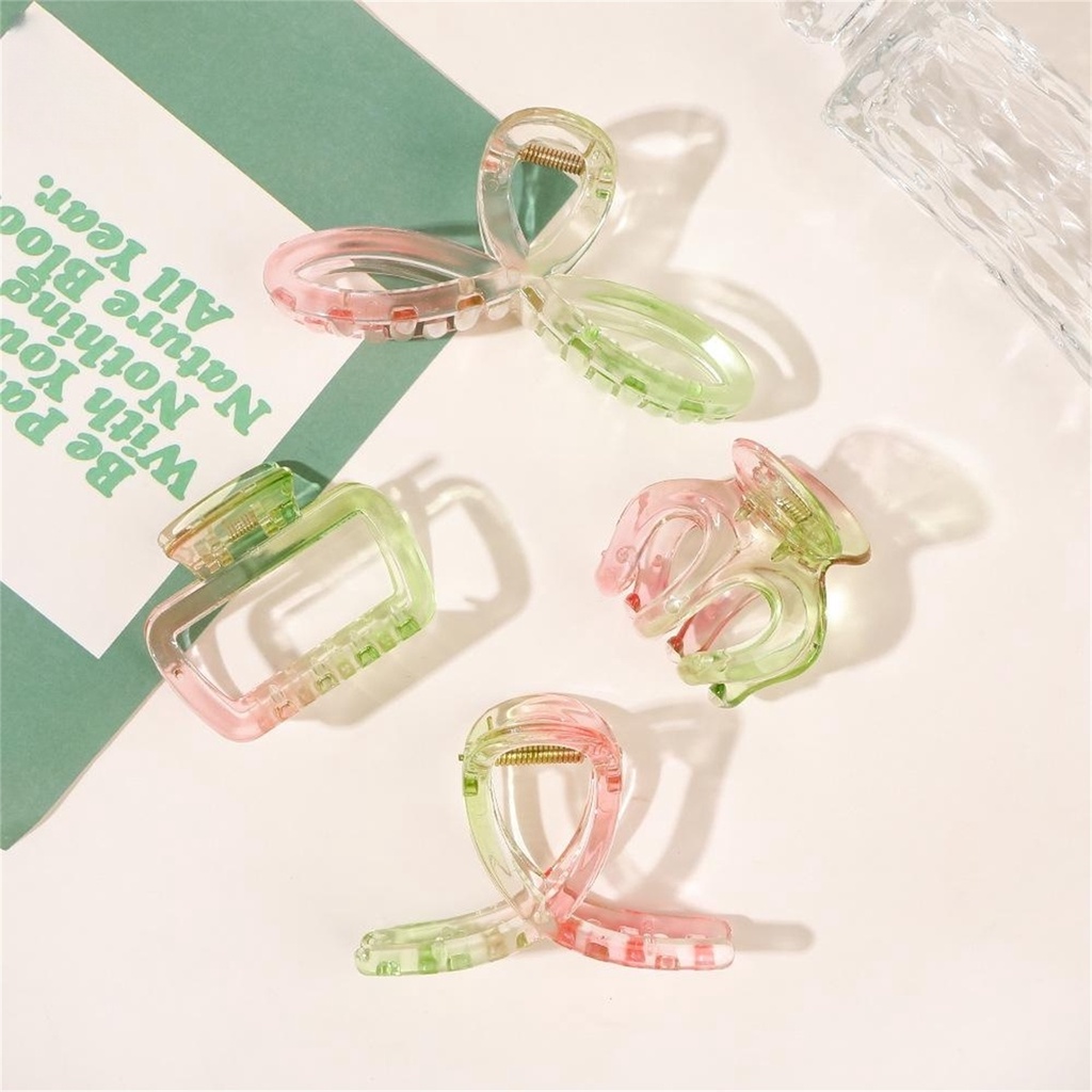 1pc/3pcs Square Transparan Hairclaw Pink Green Gradient Twist Cross Hairgrip Musim Panas Manis Aksesoris Rambut