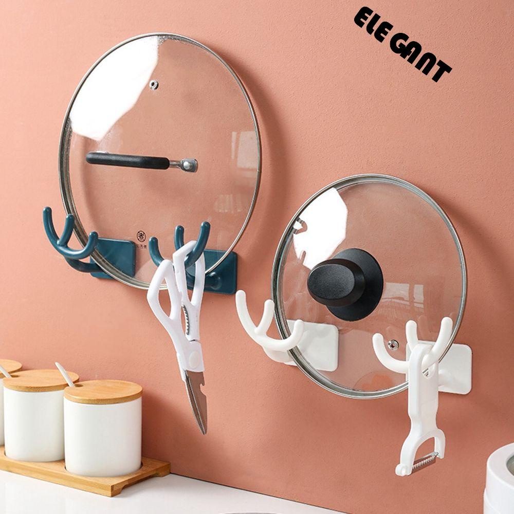 【 ELEGANT 】 Tempat Tutup Panci Perekat Diri Tanduk Gantung Dinding Dapur Organizer Wall Hook Talenan Rak