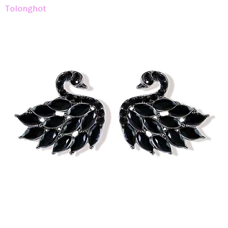 Tolonghot&gt; 1pasang Fashion Hitam Putih Swan 925an Anting Sederhana Kristal Berlian Imitasi Menawan Temperamen Hadiah Untuk Wanita Fashion Perhiasan well