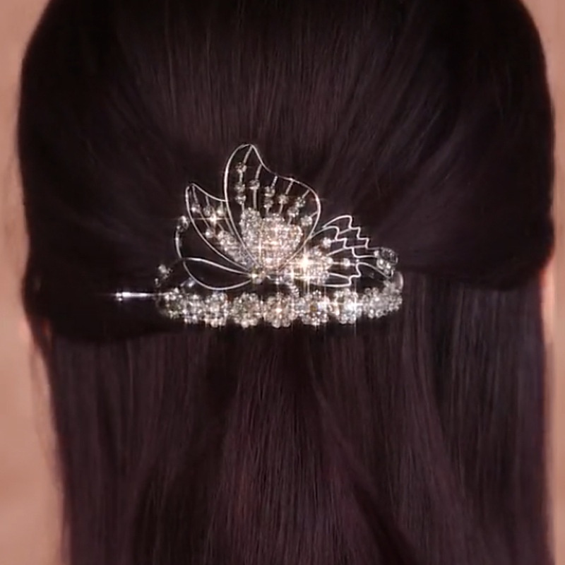 Sederhana Retro Bersinar Berlian Imitasi Kupu-Kupu Jepit Rambut Korea INS Gaya Populer Wanita Elegan Ponytail Holder Hiasan Kepala Fashion Harian