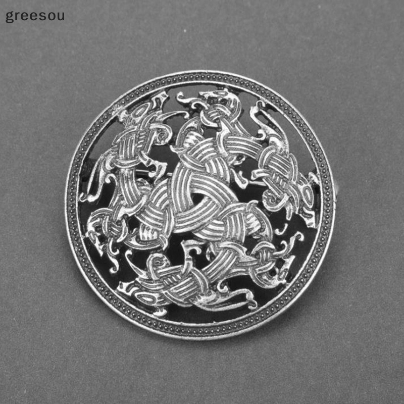 Greesou 1PC Viking Pertengahan Perisai Bros Pin Jubah Selendang Pin Celtic Norse Jewellery ID