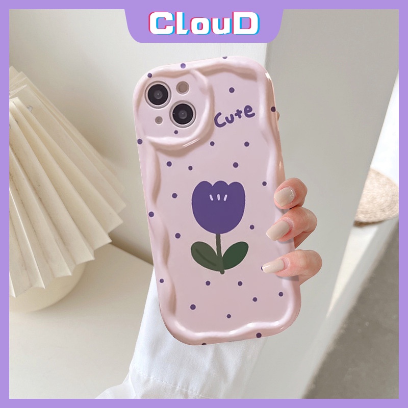 Casing Tahan Guncangan Tepi Melengkung Bergelombang 3D Untuk Infinix Hot11 10 20 30 9 8 12 Play Note12 G96 Smart 7 5 6 6Plus Hot8 9 30i 10Lite Vintage Black Tulip Retro Purple Little Dot Tulip Case