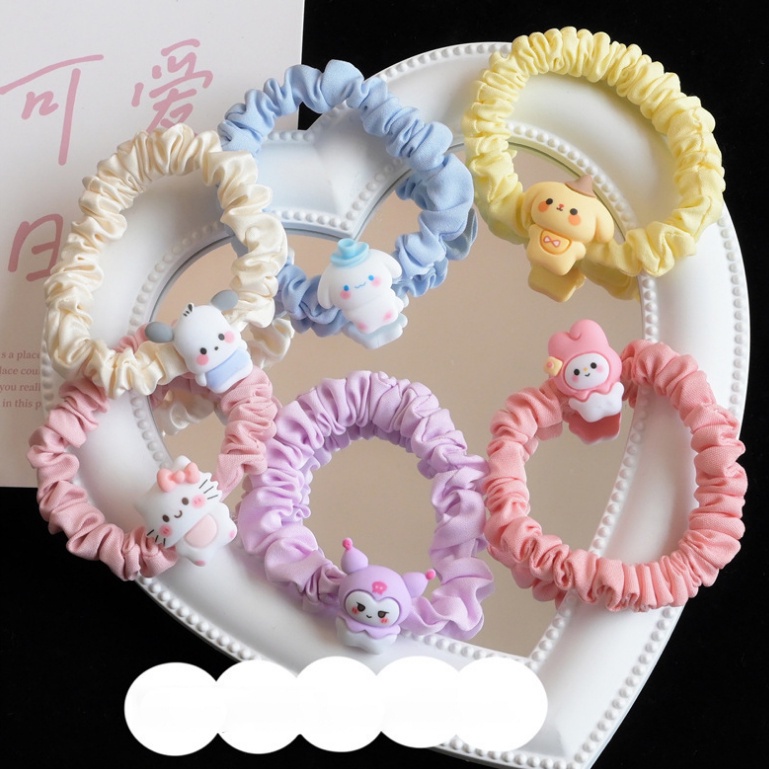 Diskon Shop - F5889 Ikat Rambut Scrunchie Sanrio / Aksesoris Rambut Wanita Karakter Lucu / Ikat Rambut Karet Fashion Wanita Scrunchie