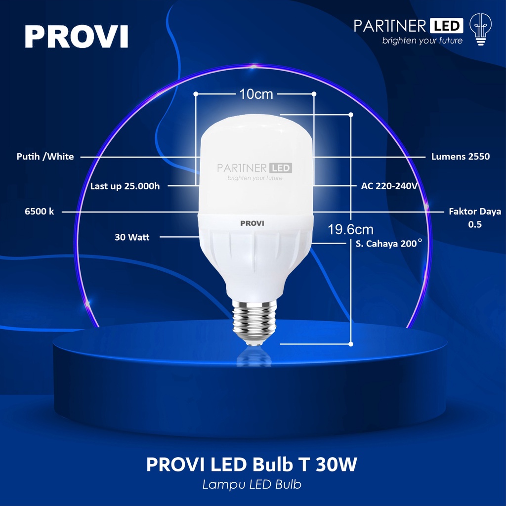 LAMPU BOHLAM/BOLAM PROVI LED BULB T 30 WATT 30W LED HEMAT ENERGI AWET TAHAN LAMA IRIT PLANET LED