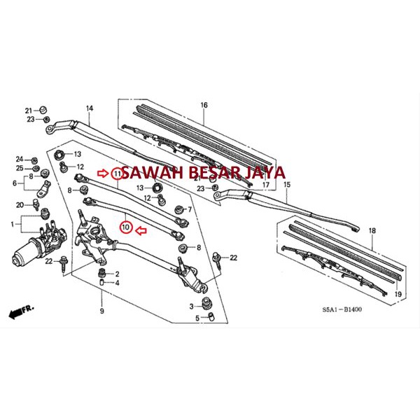 Rod Unit A B - Bush Link Stang Besi Wiper Wifer Depan Honda Civic ES Century VTI VTIS 2001 2002 2003