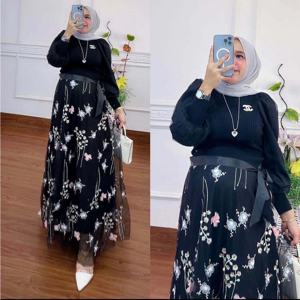 DRESS GAMIS WANITA MAXI SEPHORA SAKURA HITAM IMPORT BKK BANGKOK