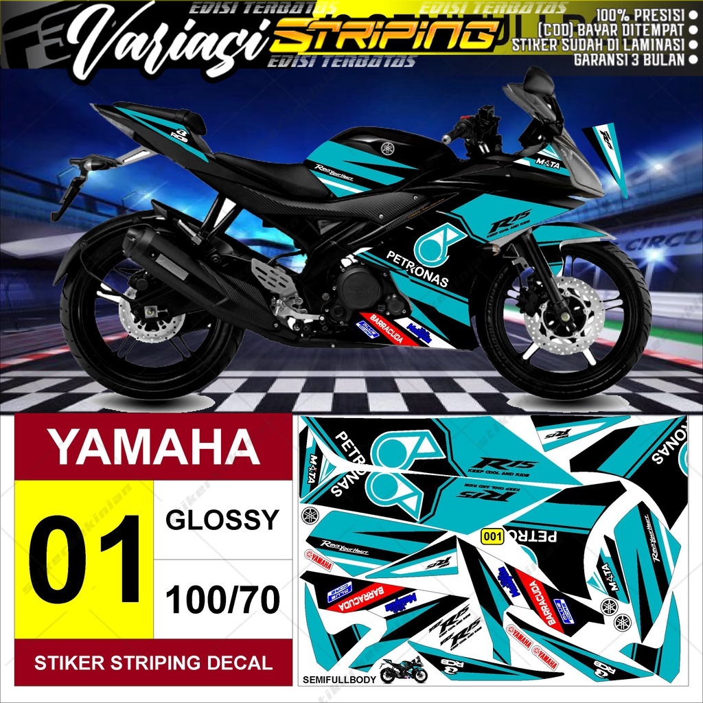 Sticker decal striping semifullbody yamaha R15 V2 Variasi Petronas semua ready