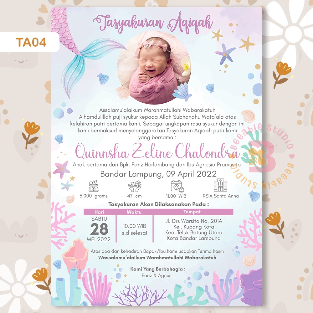 Undangan Aqiqah Digital Tema TA04 Mermaid Purple Softfile | BeeableStudio