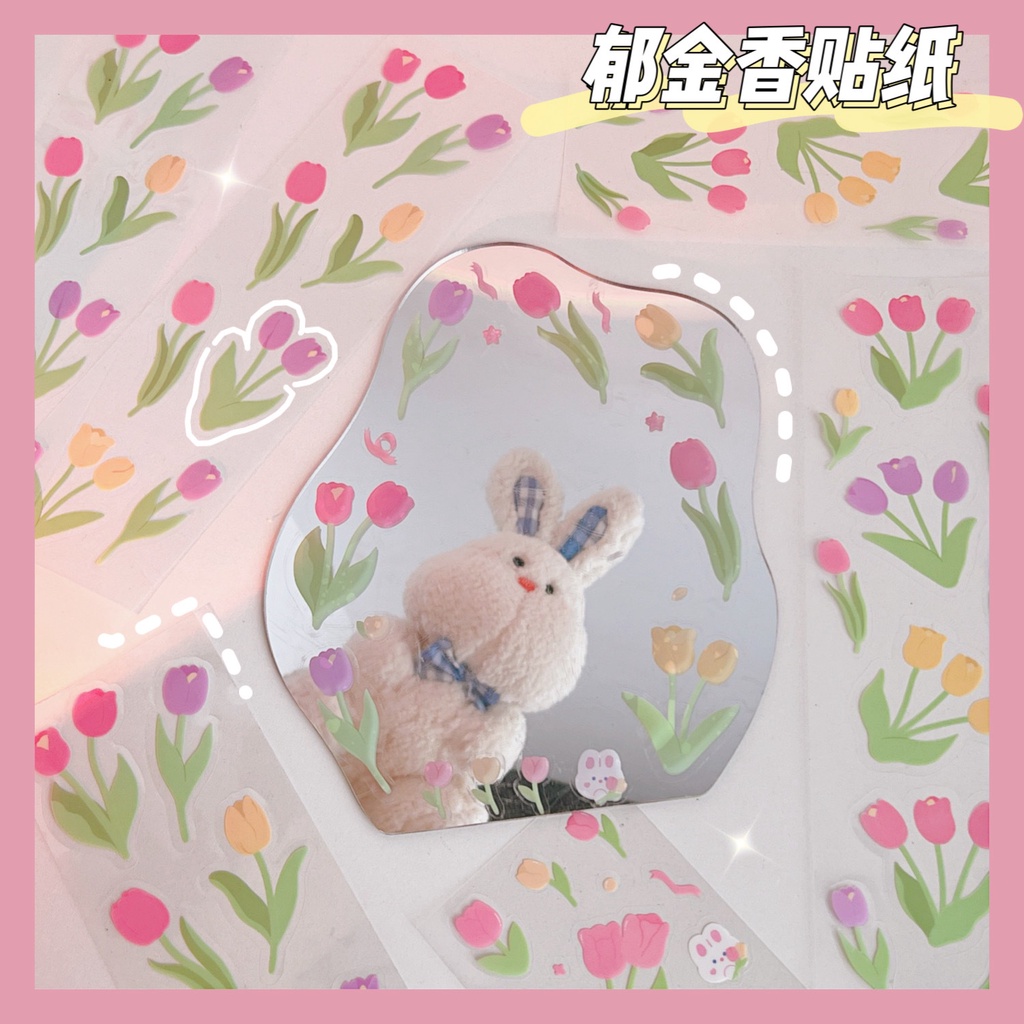 

[Nokai Space] READY 1 PCS PET Waterproof Stiker Tulip Beruang Dekorasi Cermin Dinding Scrapbook DIY Ins Korea Lucu