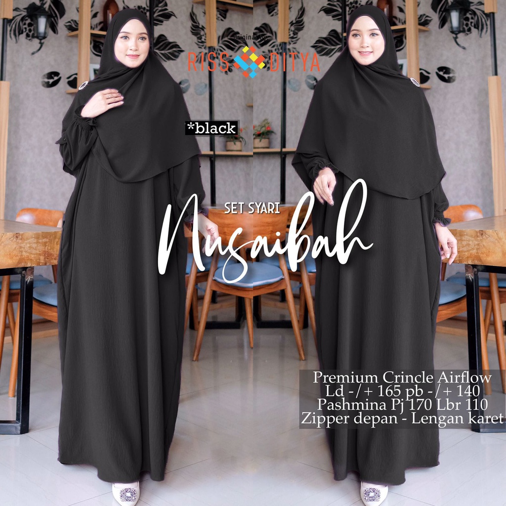 Set gamis syari Nusaibah/ abaya murah/ baju muslim wanita murah/ gamis jumbo murah