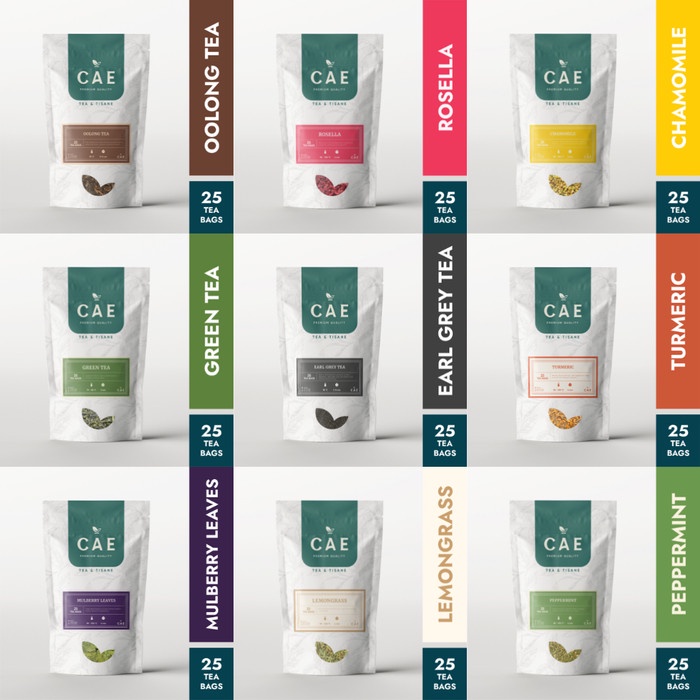 

All Premium CAE 25 Tea Bags Pure Series Chamomile Earl Ginger Mint Teh