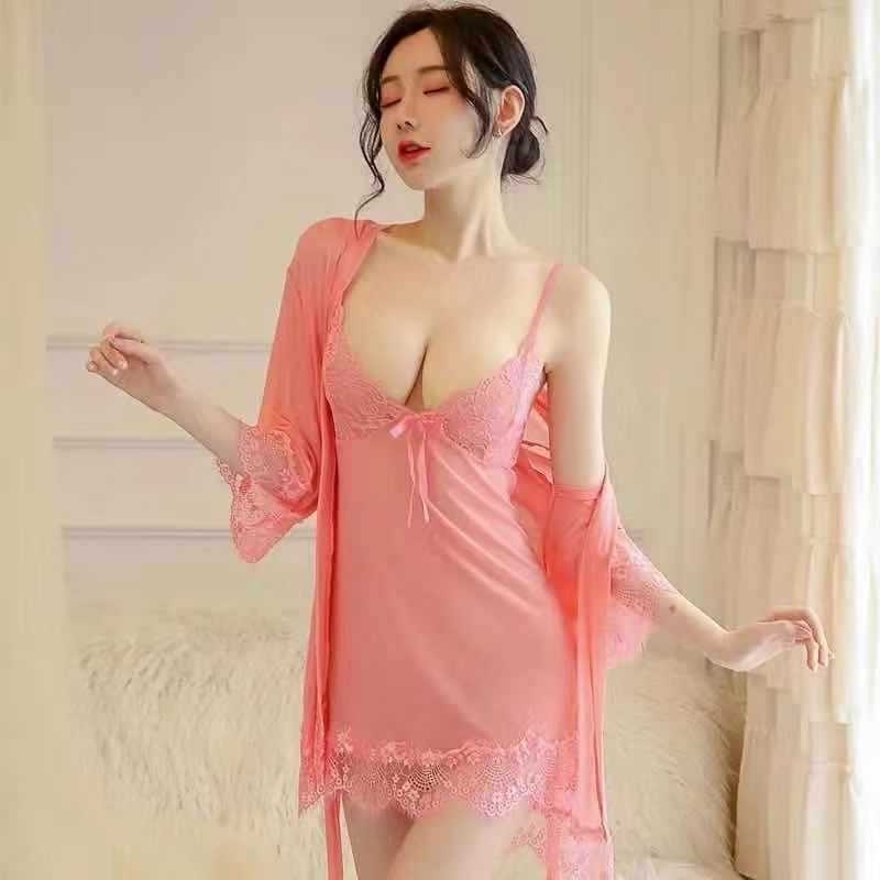 𝙿₳𝚁𝙸𝚂 Lingerie Pakaian Dalam Wanita Sexy Plus Kimono Wanita Renda Setelan Menggoda 1204-2