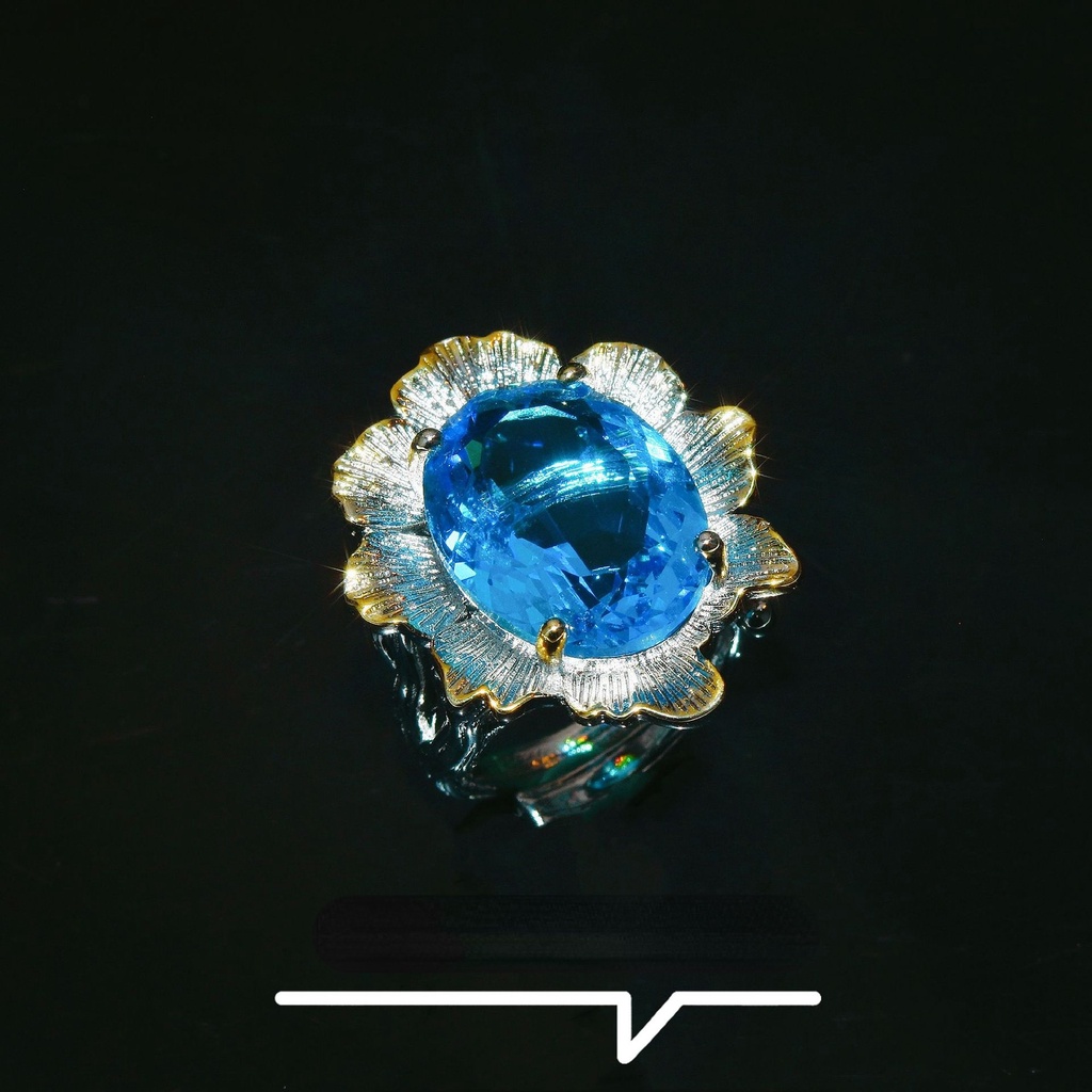 Goldkingdom Aksesoris Perhiasan Fashion Ready Stock Kerajinan Italia Vintage Renda Biru Berlian Kalung Set Aquamarine Cincin Stud Anting Gelang Liontin Wanita