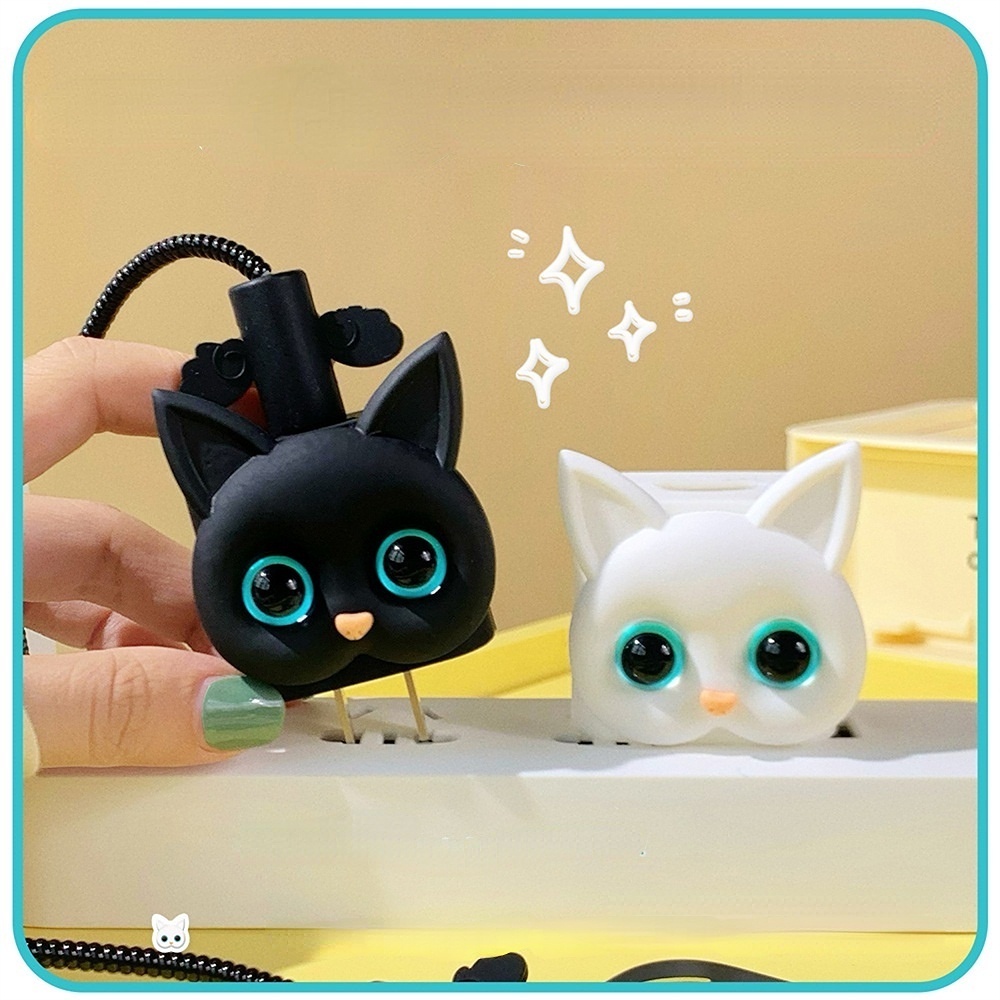 Cute Charger Protector Hitam Dan Putih Berbentuk Kucing Charging Head Protector Alat Pembungkus Pelindung Kabel Data Untuk IPhone 20W Quick Charging Protector