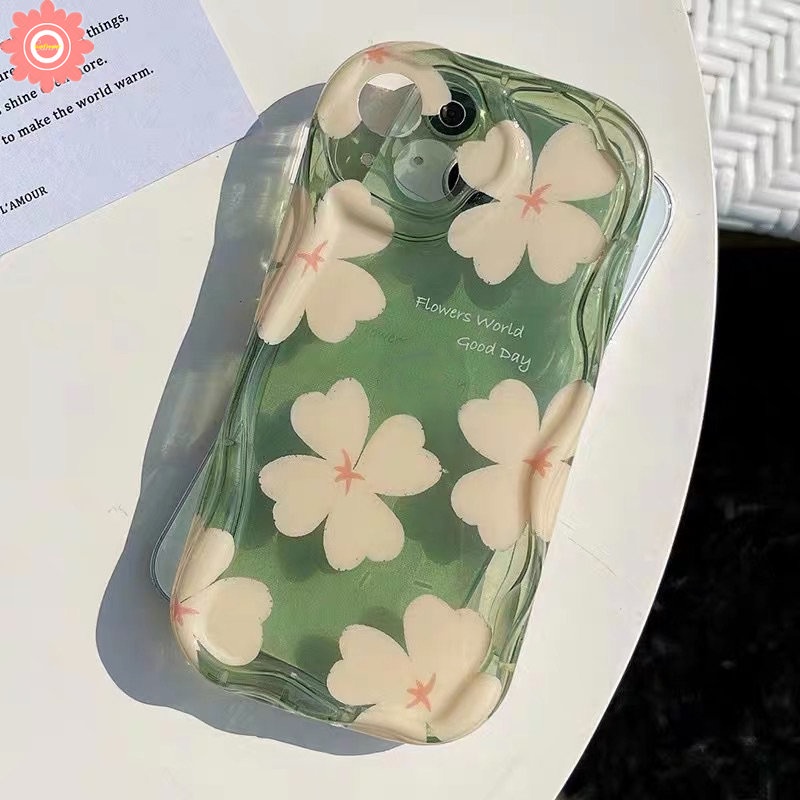 IPHONE Casing Bunga Segar Tepi Melengkung Bergelombang 3D Kompatibel Untuk Iphone11 Pro Max14 13 12 XR 6s 6 7 8 Plus 7plus X XS Max SE 2020 Tpu Lembut Shockproof Airbag Glossy Floral Cover