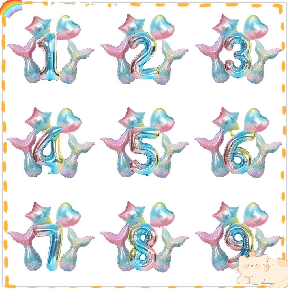 Solighter 5 Pcs Aluminium Foil Tahun Baru Hot Happy New Year Number Perlengkapan Pesta Ulang Tahun Donat Printing Mermaid