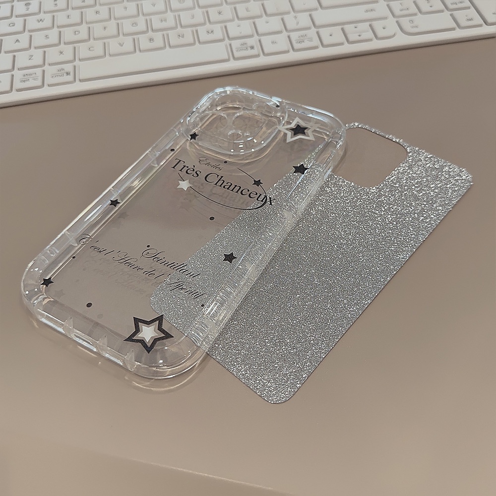 IPHONE Bintang TPU Transparan Soft Phone Case Cover Dengan Film Glitter Untuk Iphone11 12 13 14 PLUS PRO MAX Shockproof Pelindung Shell