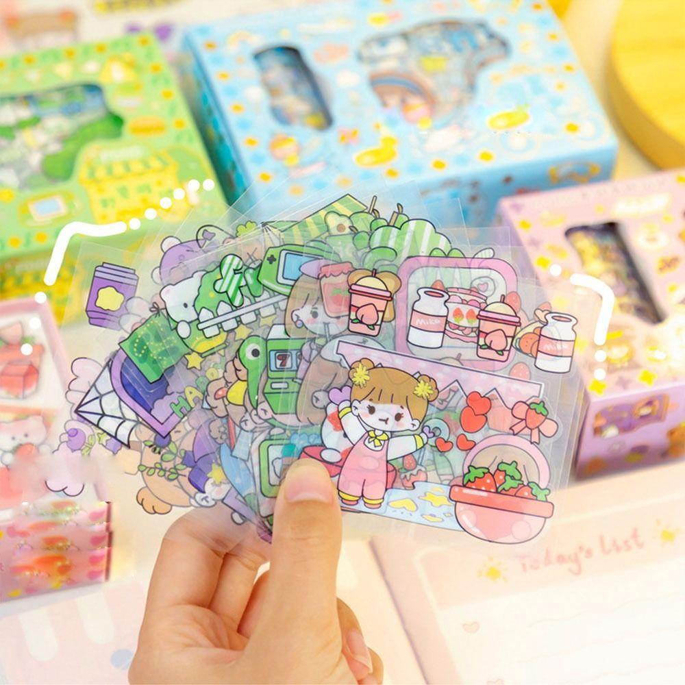 Lanfy Kotak Goo Card Guka Sticker Set Lucu Kartun Scrapbooking Siswa Alat Tulis Goo Card Stiker DIY Jurnal Stiker
