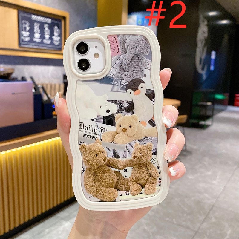 Lovely Brown Bear Family 2in1 Wave Soft Case HP iP iPhone 14 13 12 11 Pro X XS XR Max 7 8 + Plus White FTD Casing Apple