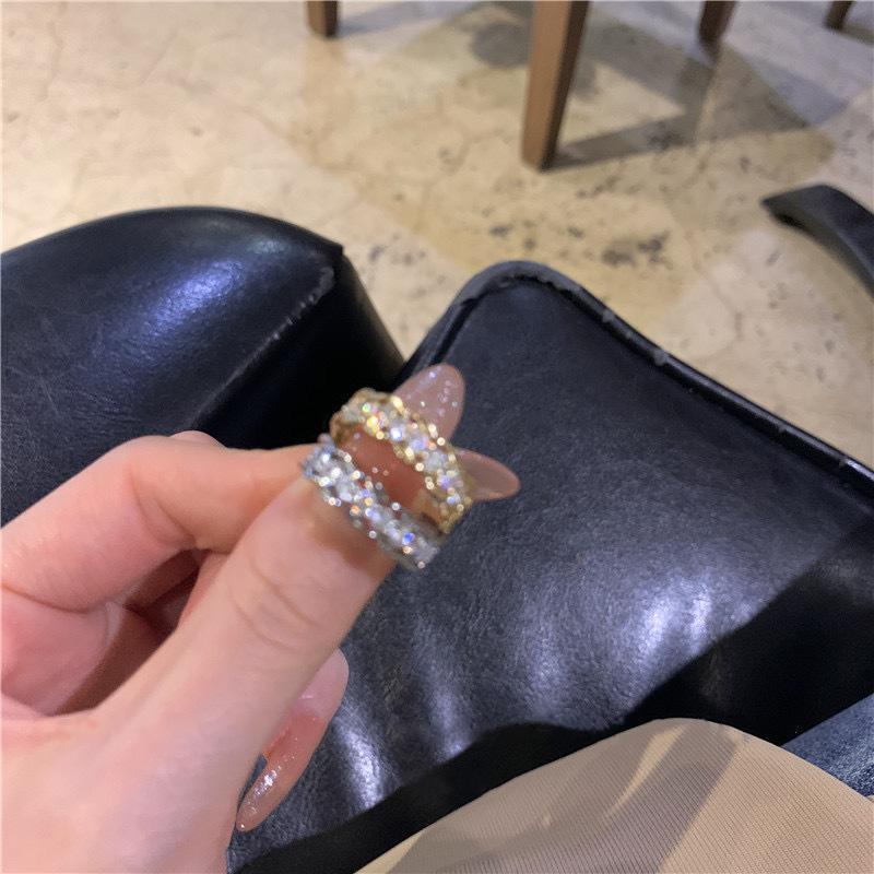 Cincin Berlian Berkilau lady's Korea Sederhana fashion Zirkon Cincin Terbuka