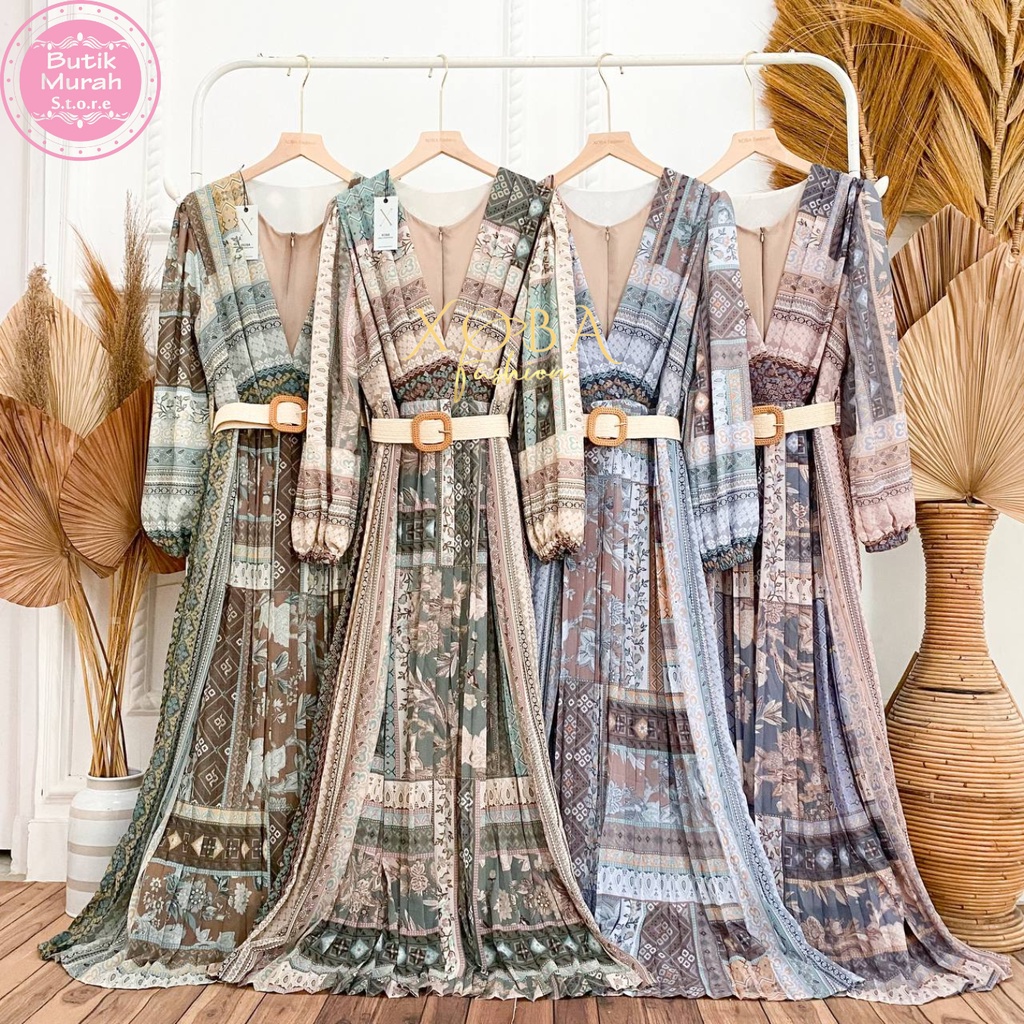 Xoba Fashion 3365 Busana Muslim Wanita LD 100 CM Gaun Ceruti Motif YR 473 1654 Good Vibes