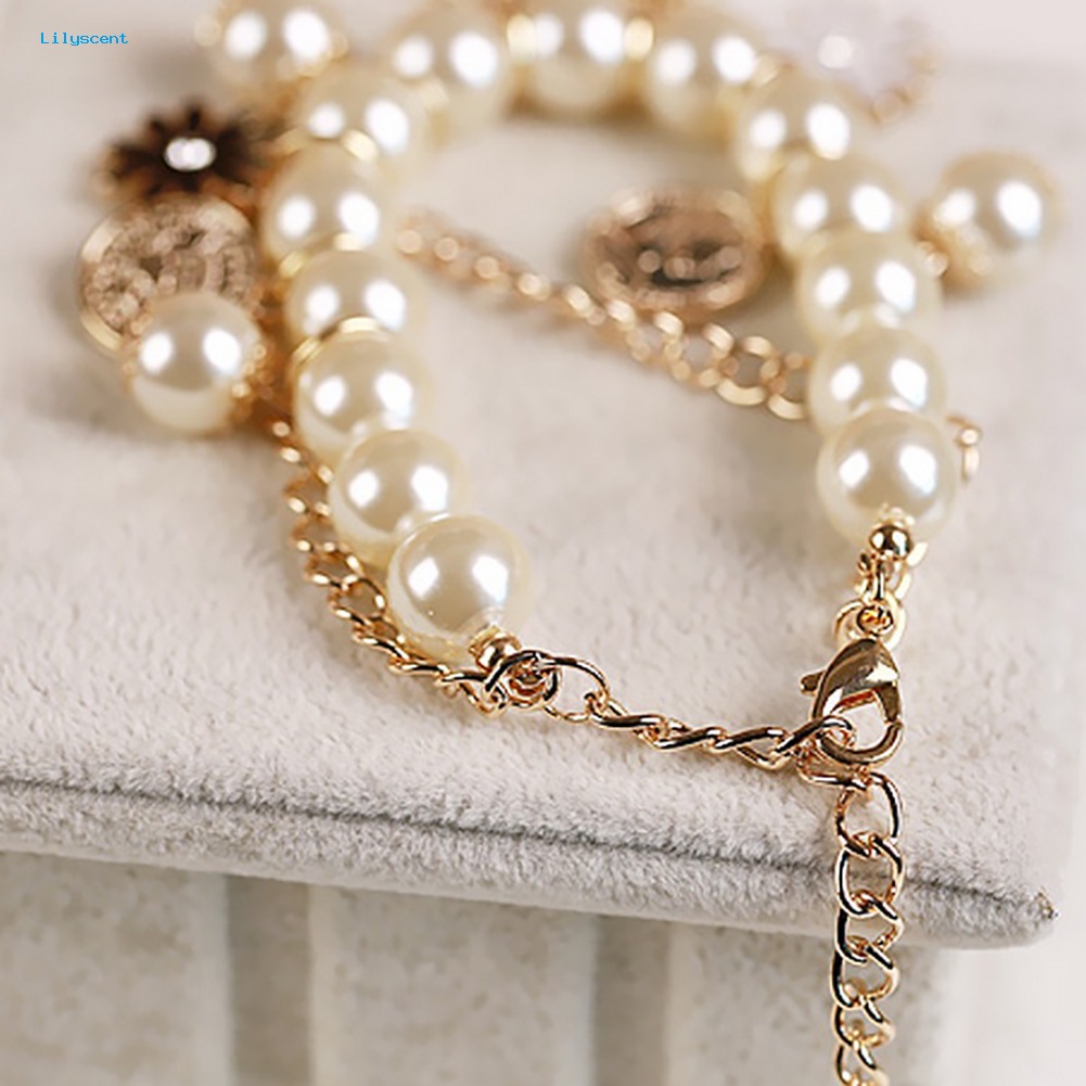 Lilyscent Horse Flower Charm Wanita Gelang Mutiara Imitasi Pesta Bangle Hadiah Fashion Perhiasan