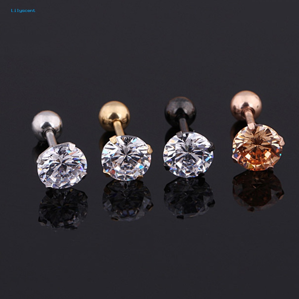 Lilyscent 1Pc Unisex Cubic Zirconia Hias Titanium Steel Stud Earring Perhiasan Tulang Rawan