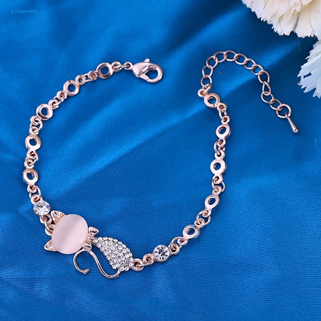 Gelang Rantai Lilyscent Alloy Untuk Pesta Berlian Imitasi Kucing Liontin Bangle Fashion