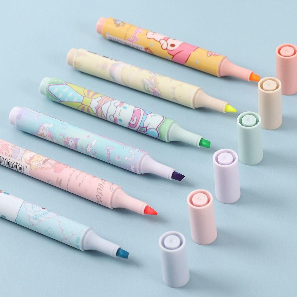 [Elegan] Stabilo Pen Set 6pcs/Set Jepang Kuromi Siswa Stationary My Melody Cinnamoroll Keypoints Marker Pen