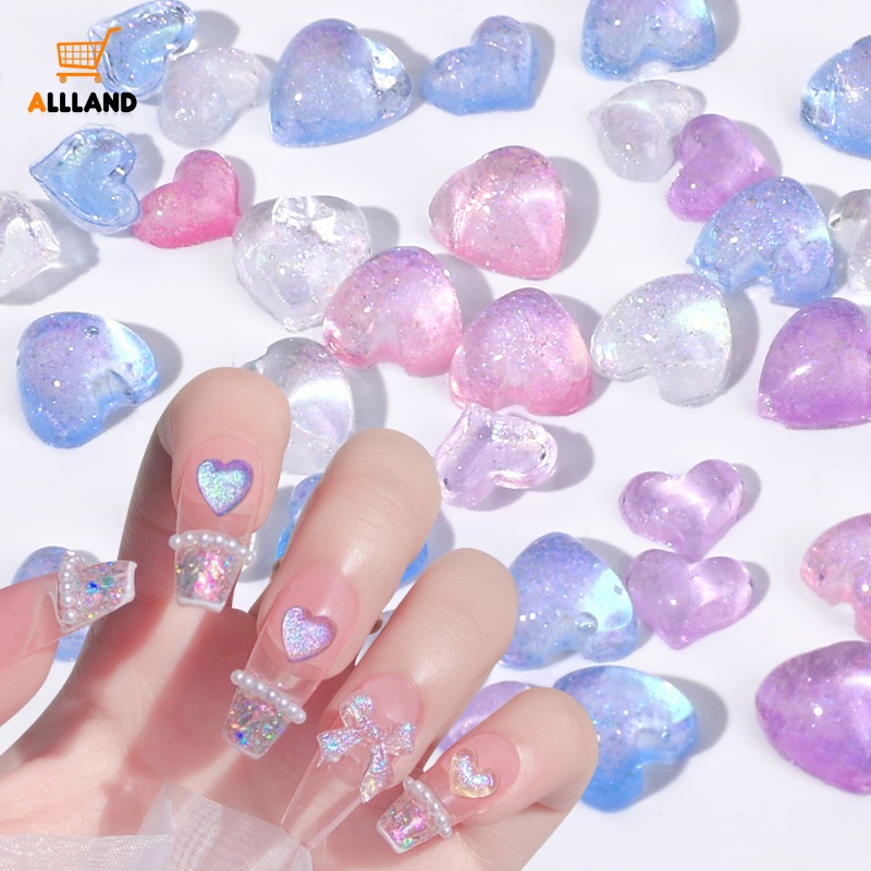 3d Kristal Aurora Busur-Simpul Cinta Hati Nail Art Dekorasi/Pesona Kuku Berlian Imitasi Glitter Transparan/Bagian Kuku Jelly DIY