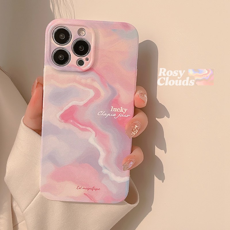 IPHONE Ultrathin PC Hard Full Pelindung Case Iphone7 8 Plus7+8+XR XS Max11 12 13 14 Pro Max 14Plus SE 2020 Hadiah Wanita Pink Gradiasi Halo Non Slip