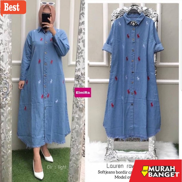 Tunik jumbo terbaru untuk wanita- ASEA Lauren Long Tunic Jeans - Tunik Panjang Rawis Jumbo (Pakaian 